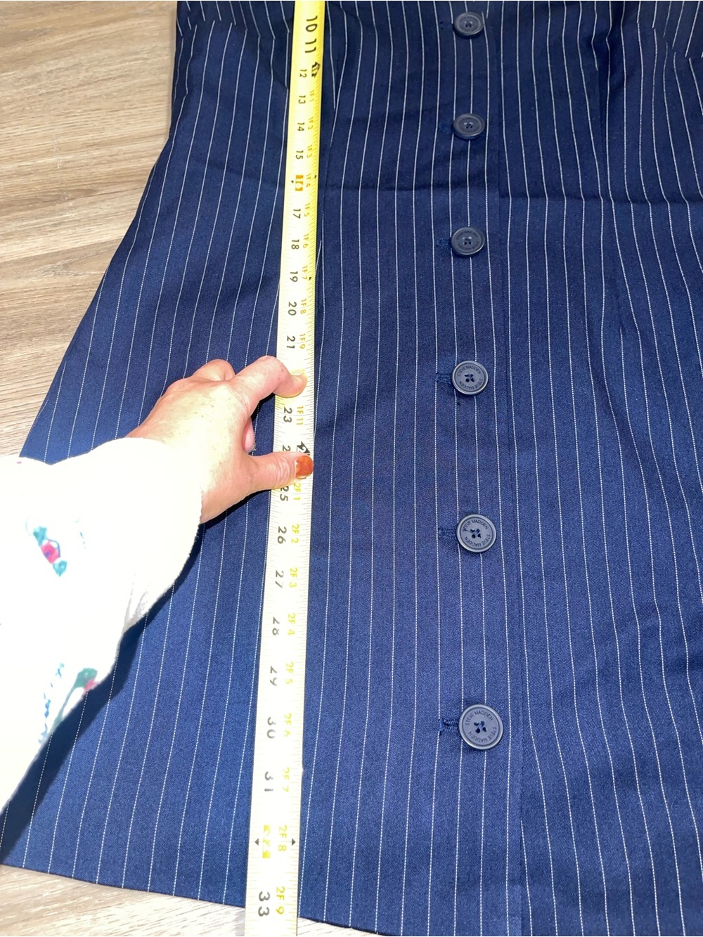 Steve Madden Navy Pinstripe Button-Front Mini Dress - Picture 3 of 6